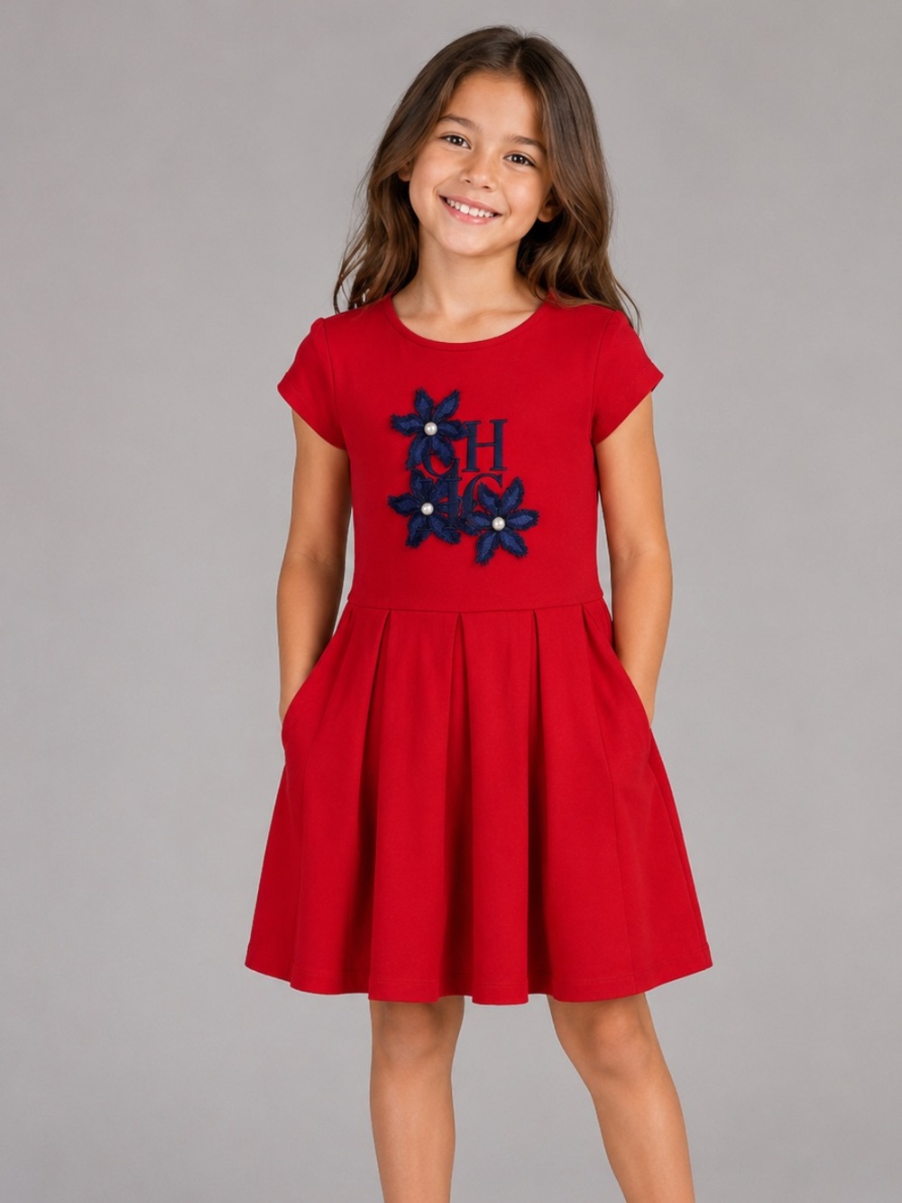 ⭐️Host Pick⭐️Carolina Herrera Red Dress with Blue Floral Details - size: 8